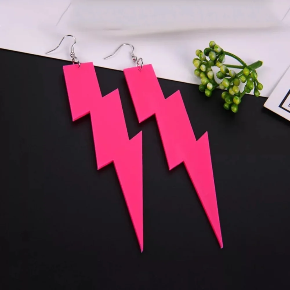 Neon Oversized Lightning Bolt Statement Earrings